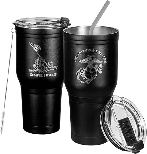 Military Gift Shop USMC - Taza de viaje de café de 30 onzas, vaso de café aislado al vacío de doble pared, taza de café de acero inoxidable con tapa