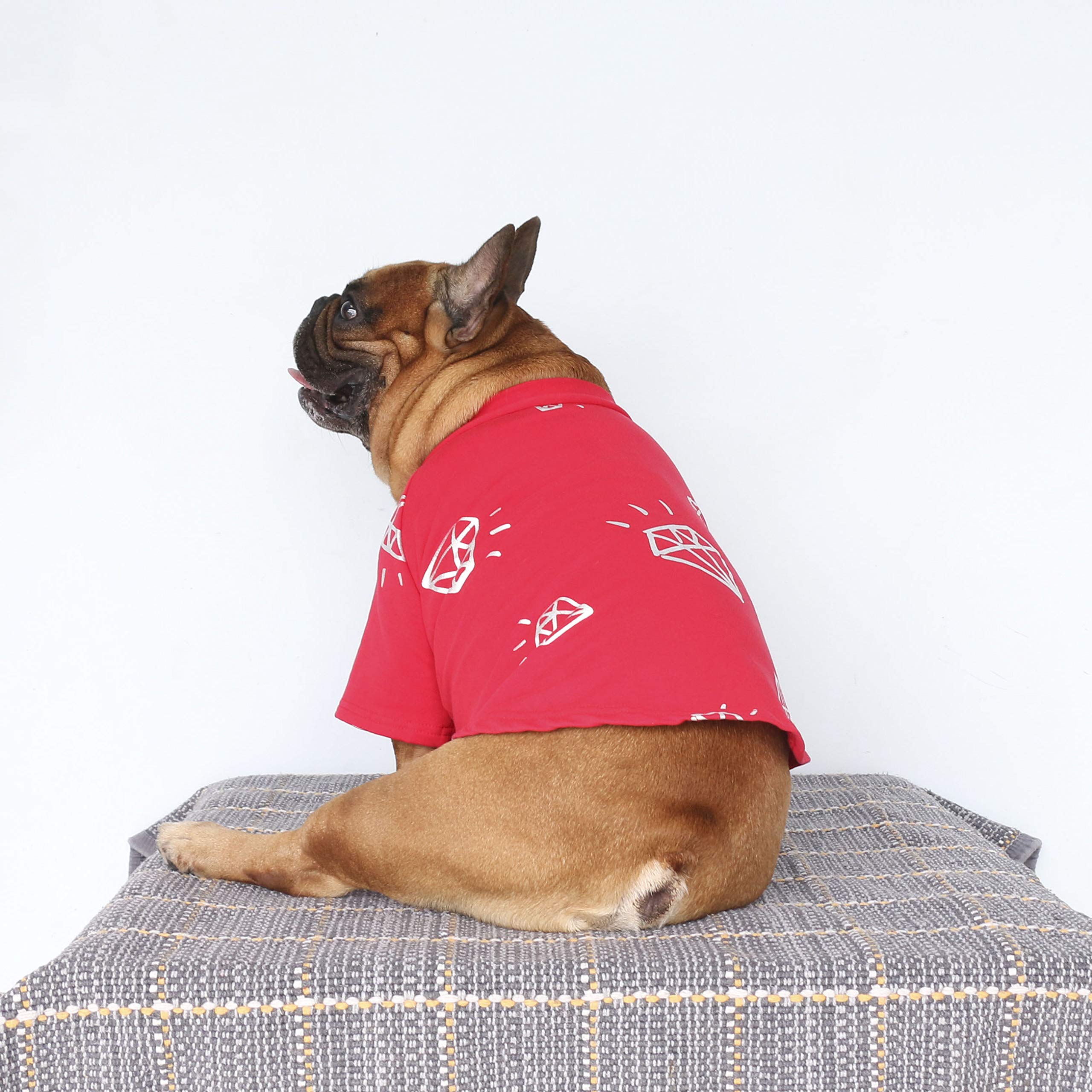 iChoue Camisetas estampadas para perro, ropa para bulldog francés, Pitbull inglés, Boston Terrier, talla pequeña, diamante rojo