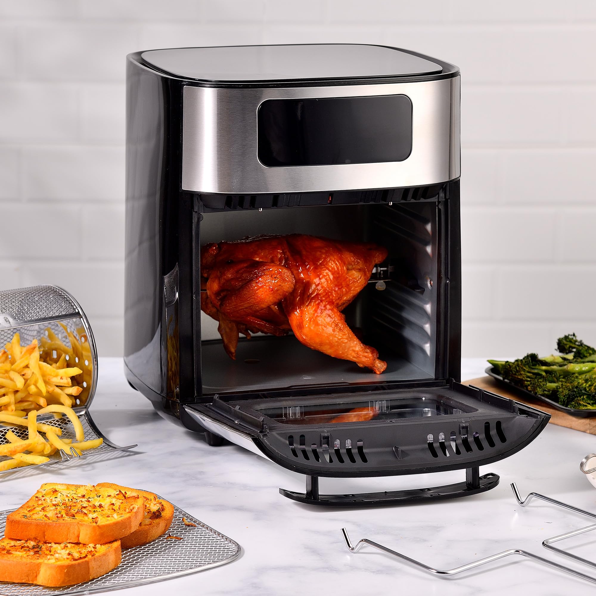 MasterPRO FOODIES frytkownica na gorące powietrze o pojemności 10 l, 1700 W, z okienkiem i cyfrowym wyświetlaczem LED, 8 programów gotowania, oszczędność energii, regulowana temperatura