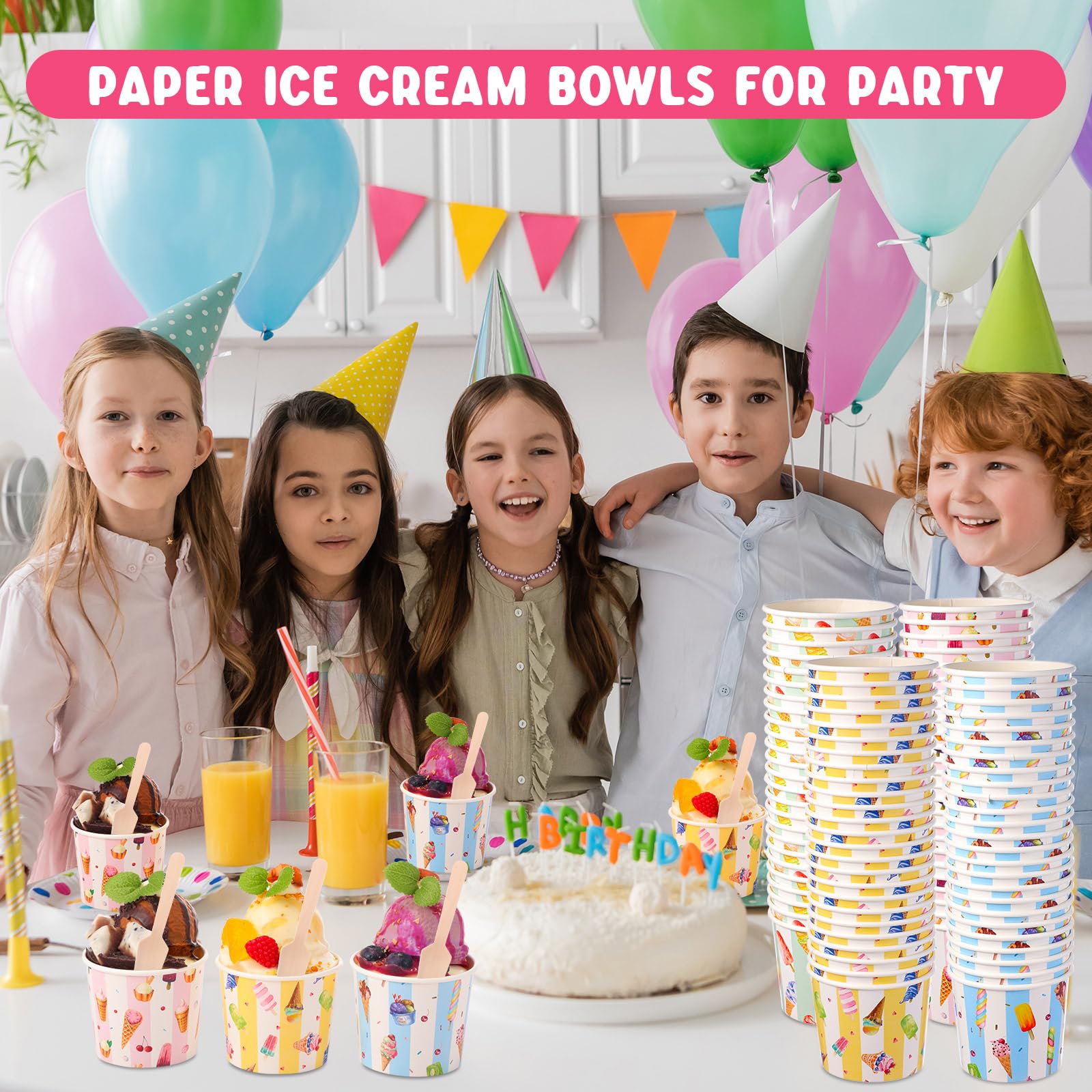Juego de 100 tazas de helado de 6 onzas a granel con cucharas, cuencos desechables de postre coloridos para alimentos calientes o fríos, recipientes de Sundae, suministros de fiesta para