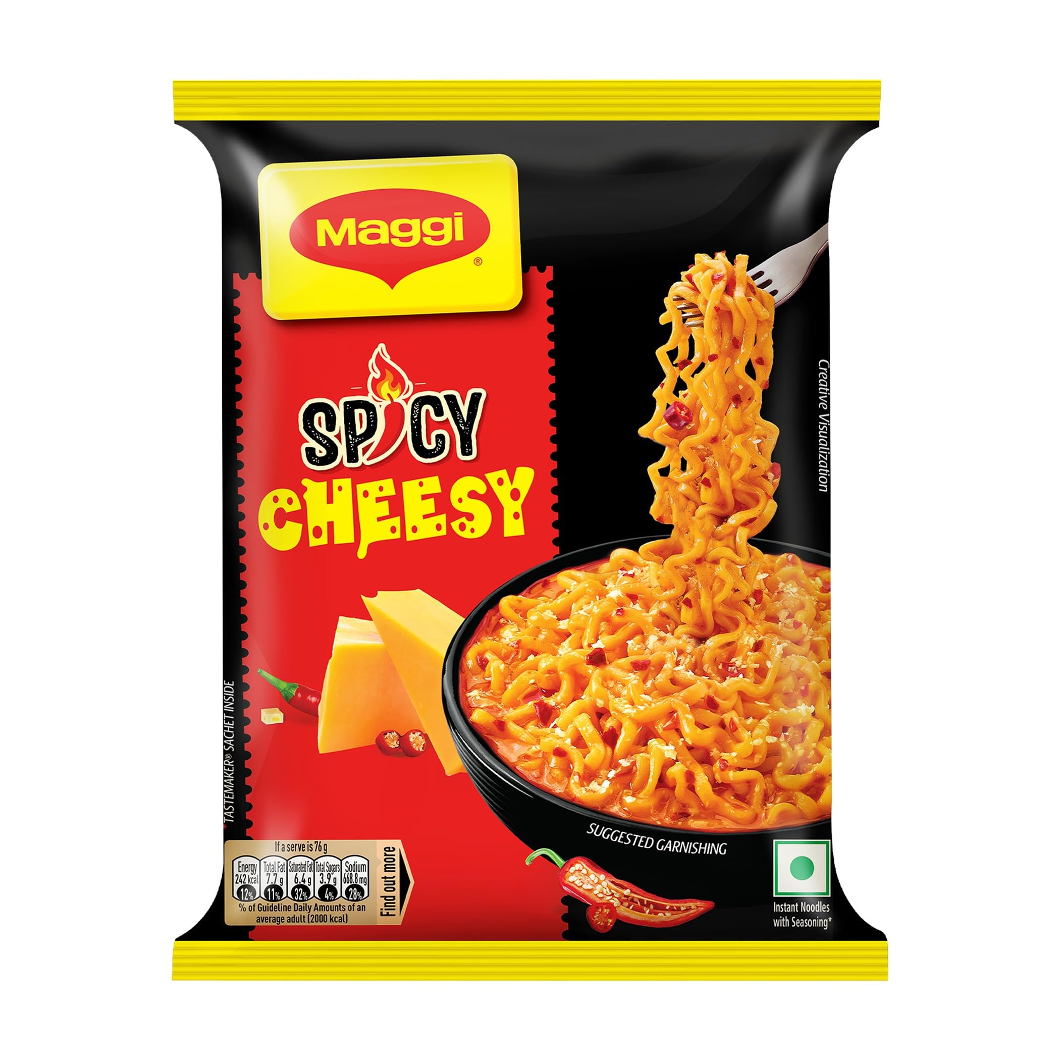 MAGGI Spicy Cheesy Noodles | Instant Noodles with Seasoning | Yummy Cheese Meets MAGGI | 76 g