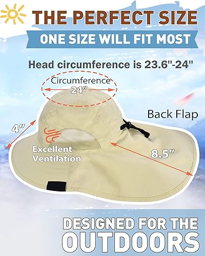 Miniatura 6 de Tirrinia Wide Brim Sun Hat with Neck Flap UPF 50 Hiking Safari Fishing Caps for Men and Women