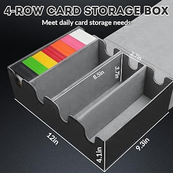 Caja de Tarjetas para Más de 2800+ Tarjetas, Cajas de Almacenamiento de Tarjetas Coleccionables con 24 Divisores, Cajas de Cubierta Magnéticas Premium, para Tarjetas TCG Magic(Negro Gris)