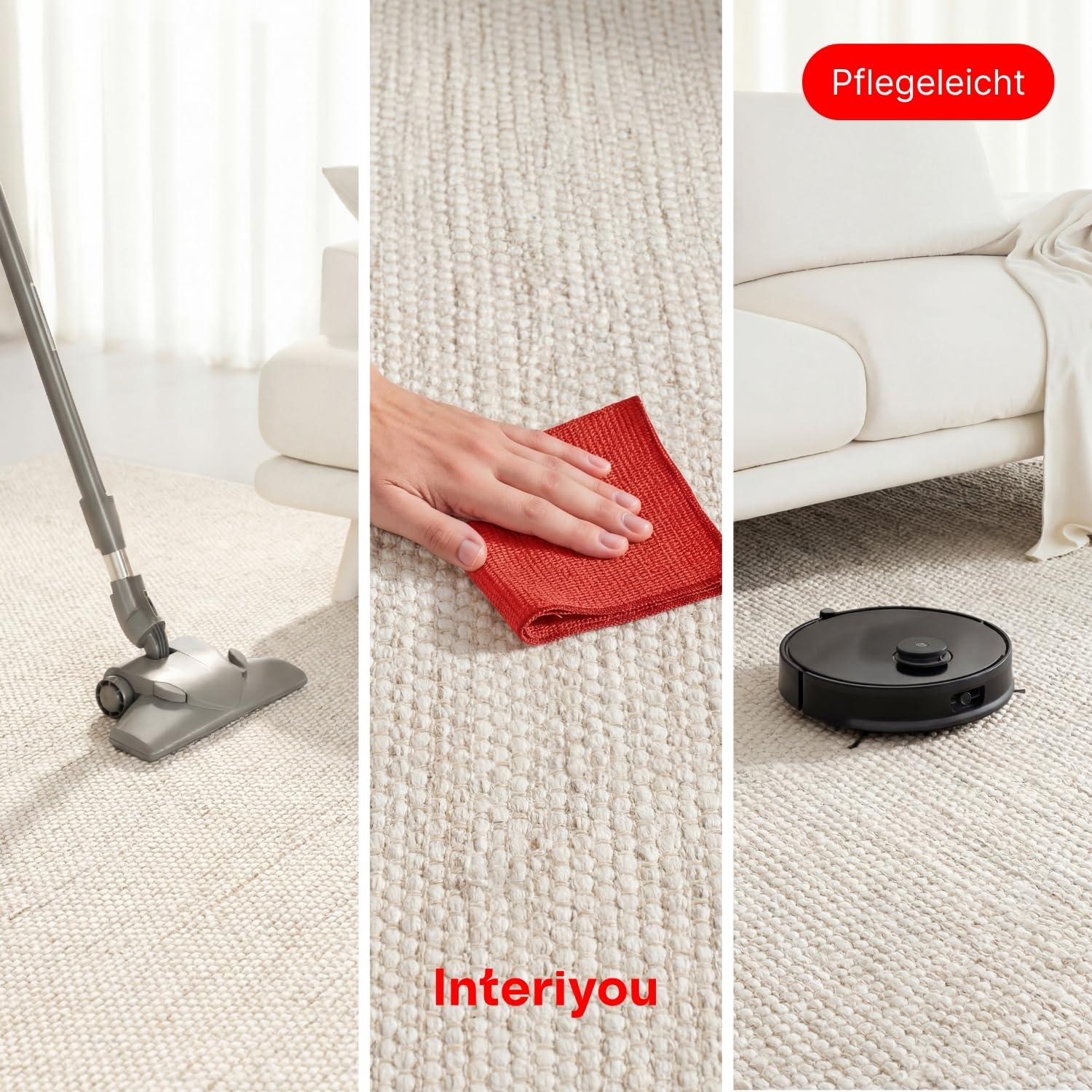 Interiyou handgewebter Baumwollteppich Riga - 120x170 cm Creme - Handwebteppich für Wohnzimmer, Schlafzimmer - 100% Handarbeit Naturfaser Teppich Flachgewebe