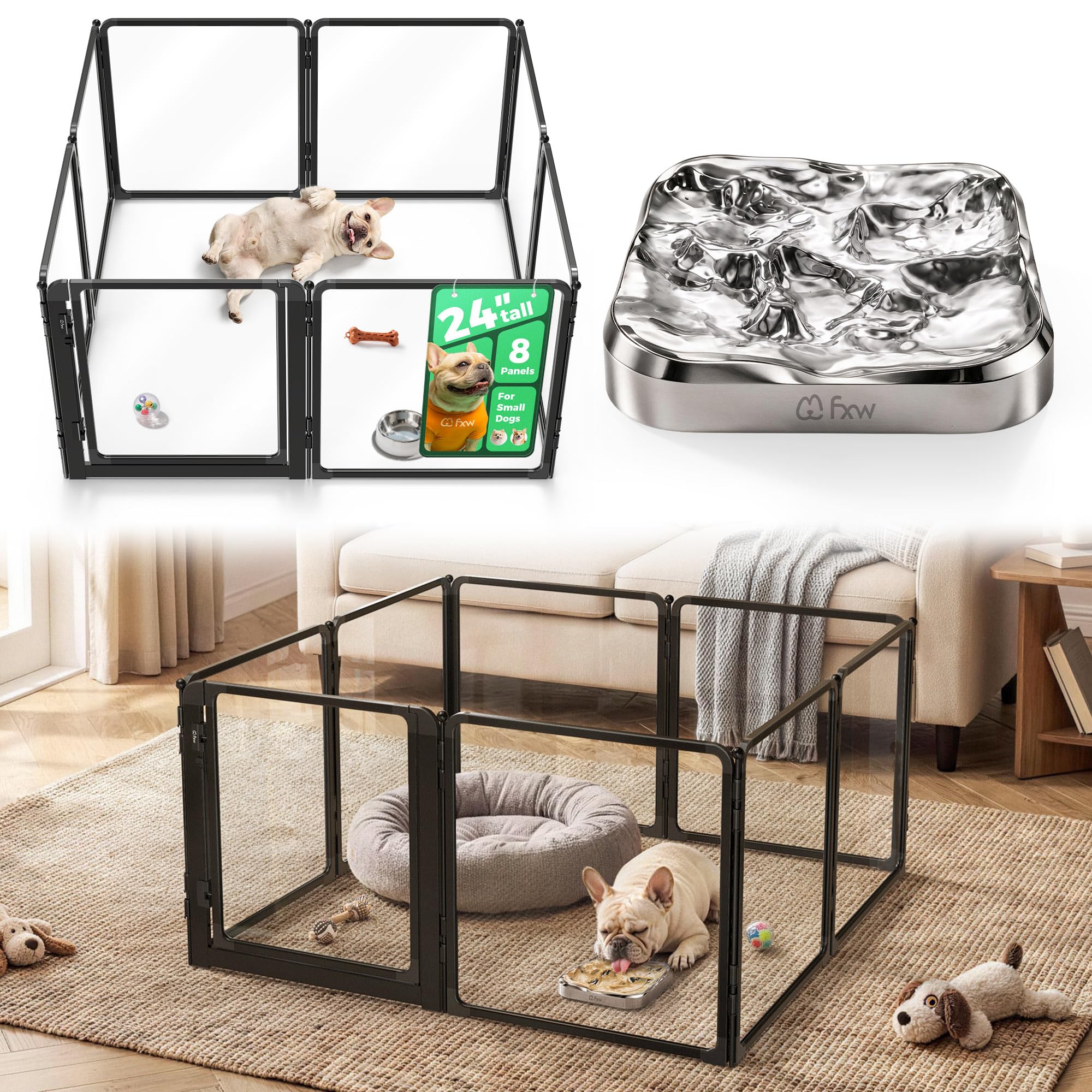FXW AuraSpace Pro Acrylic &amp; Metal Dog Playpen with Lick Mat, 24"H, 8 Panels