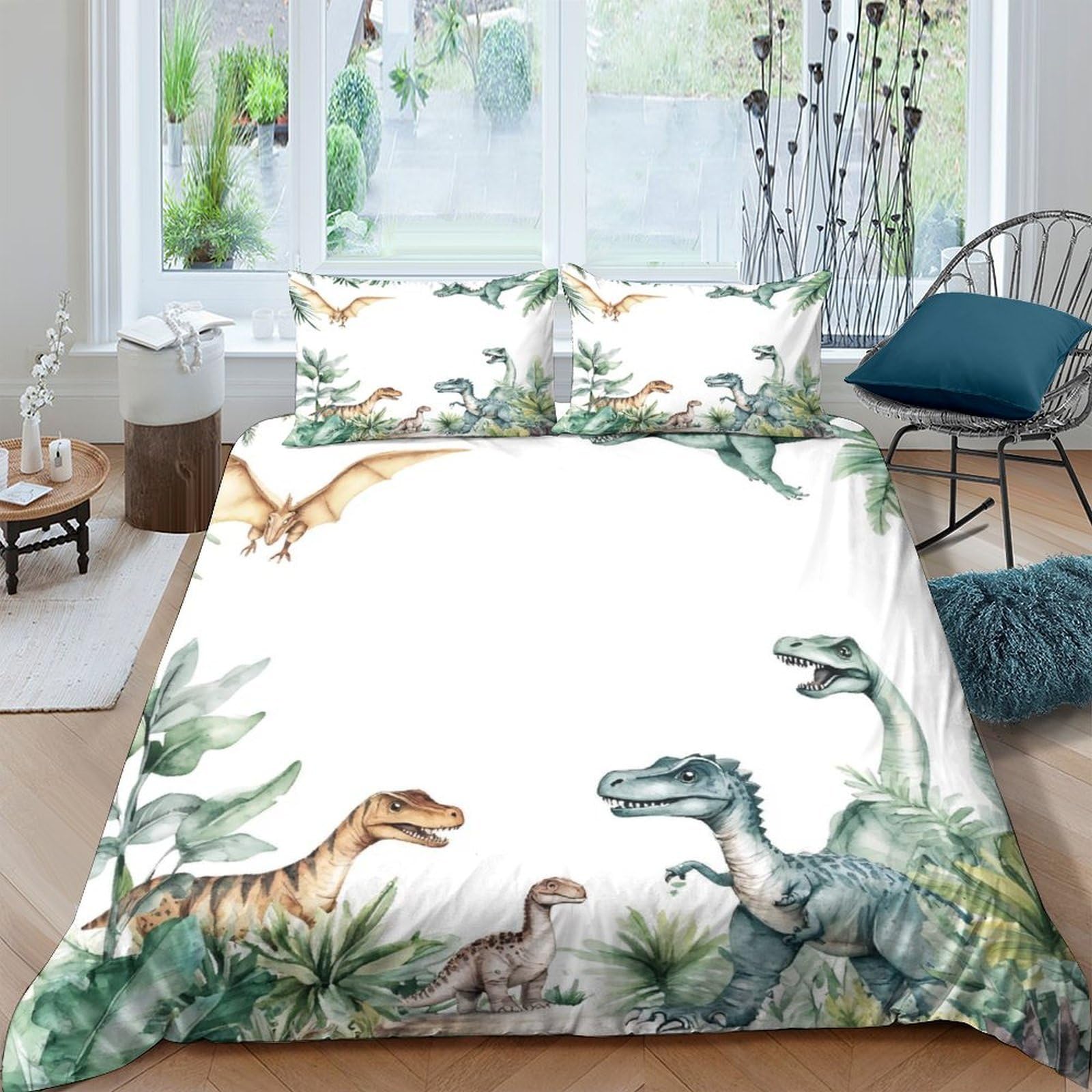 Ctjqhvkz Style-5 3D Printed Dinosaur Jungle Fitted Sheet Microfiber Soft Breathable Cartoon T-Rex Mattress Cover For Bedroom Dorm Mattress Protection Decor Single（135X200cm）