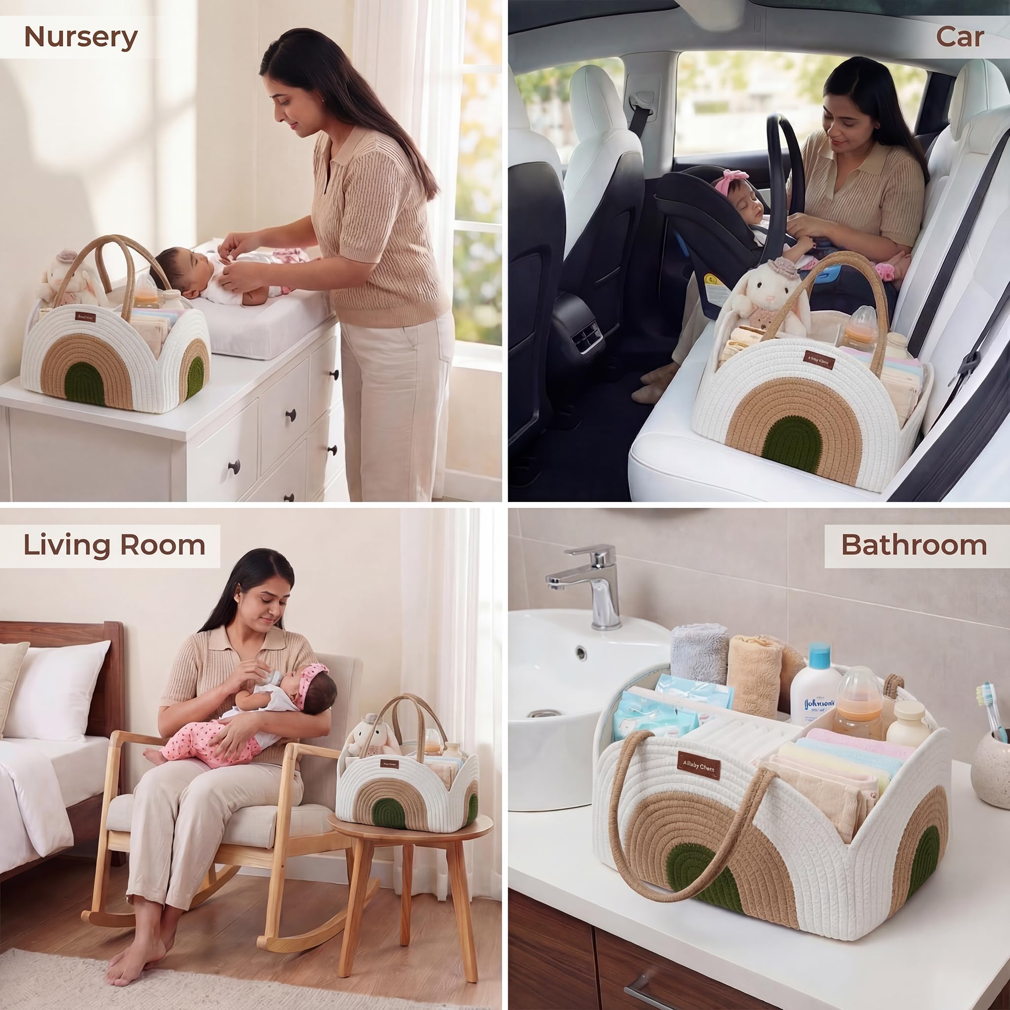a baby cherry Cotton-Diaper Caddy | Diaper Bag for Baby | Diaper Caddy Organizer Large Capacity(36 * 25 * 21.5Cm) |Nursery Storage Bin and Car Organizer for Diapers and Baby Wipes 4