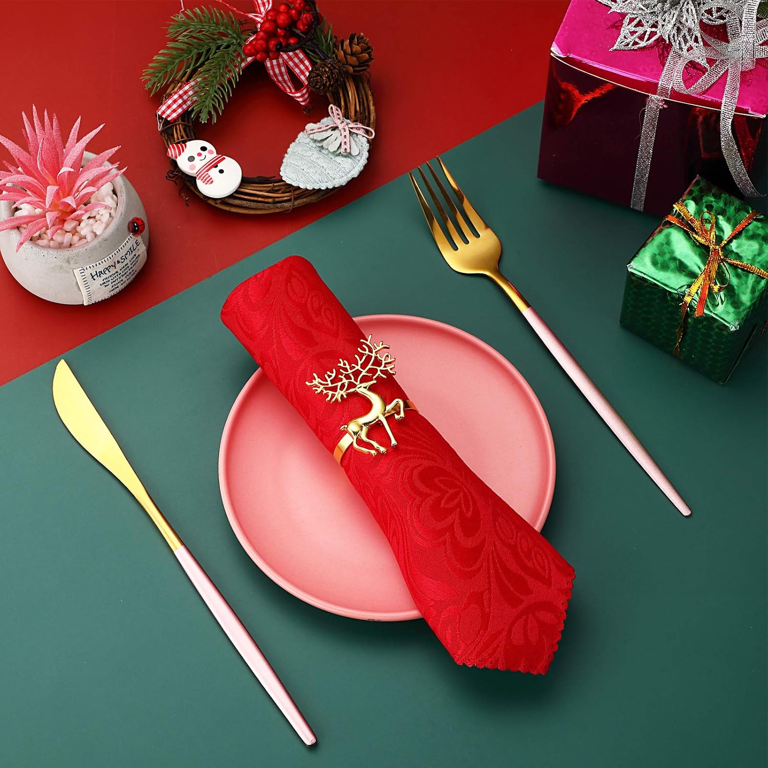 WILLBOND Christmas Napkin Rings Holders Deer Napkin Rings for Christmas Dinners Parties, Wedding Adornment, Table Decor for Christmas and Home Kitchen Dining Table Linen Accessories (Gold, 12) : Home & Kitchen
