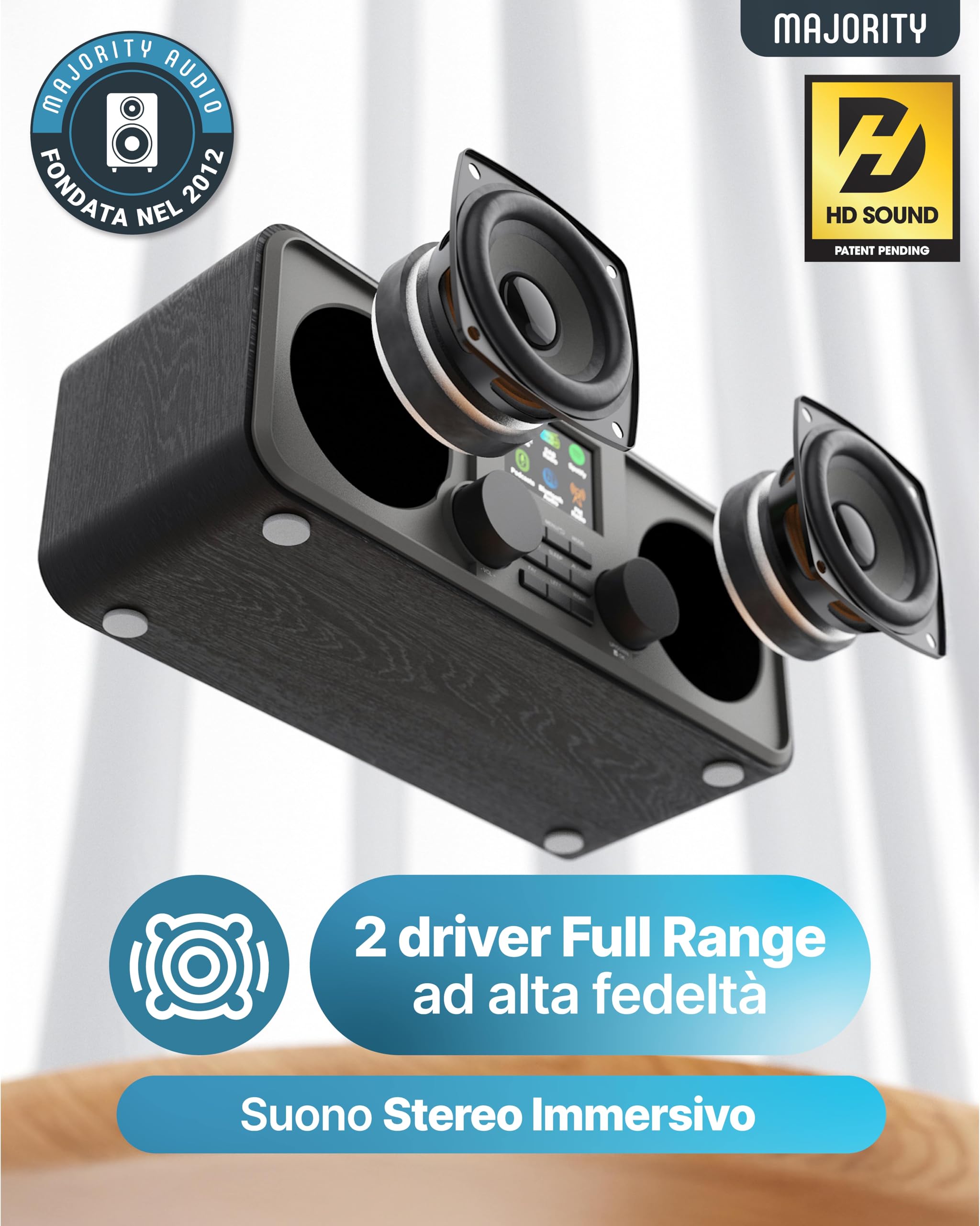 MAJORITY Rostock Radio Internet WiFi con Radio DAB+ e Tuner DAB | Radio FM Bluetooth | Poste Radio Bluetooth | Spotify Connect | Podcasts | Télécommande | App OKTIV | Enceinte Stéréo