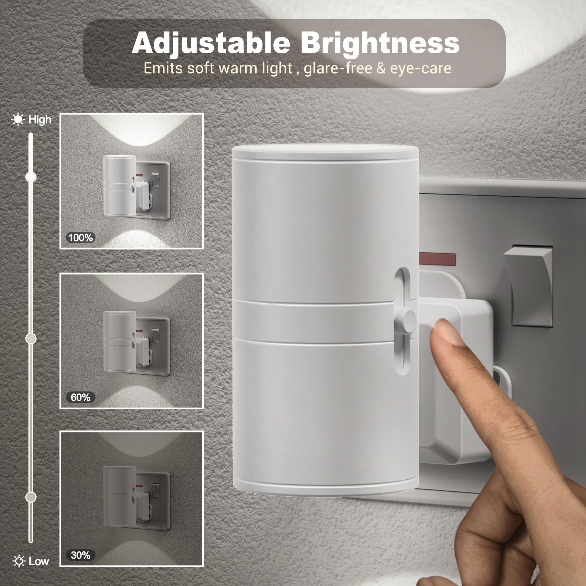 JandCase Night Light Plug in Wall, Dusk to Dawn Sensor, Dimmable Nightlight 0-100LM, Cool White 6000K - Image 4