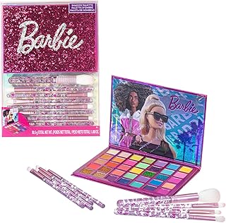 Comprar Barbie Paleta de 35 sombras, pigmentadas, opacas y de colores brillantes que se pueden mezclar, 8 pinceles, perfecto para fiestas, fiestas de pijama y cambios de imagen de Townley Girl