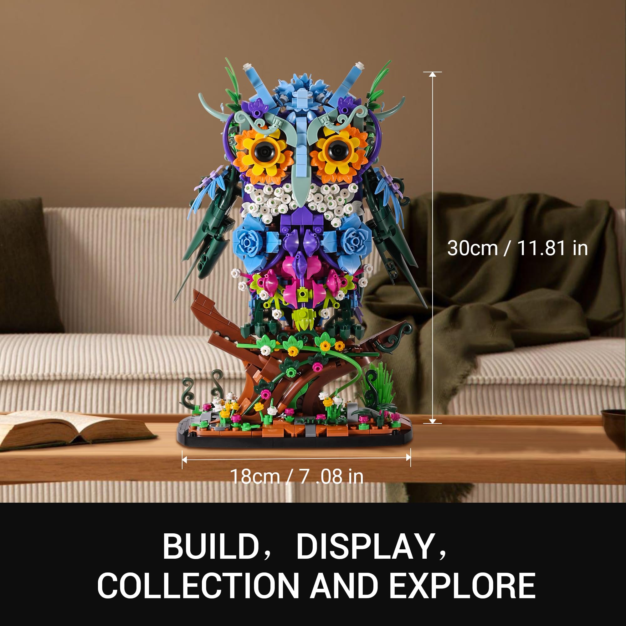 Sillbird Flower Owl Building Sets for Adults Halloween Creative Gift Ideas for Women Men Mom Her, Home Decor Display or Table Centerpieces - Buildable Floral Animals Botanical Model Collection
