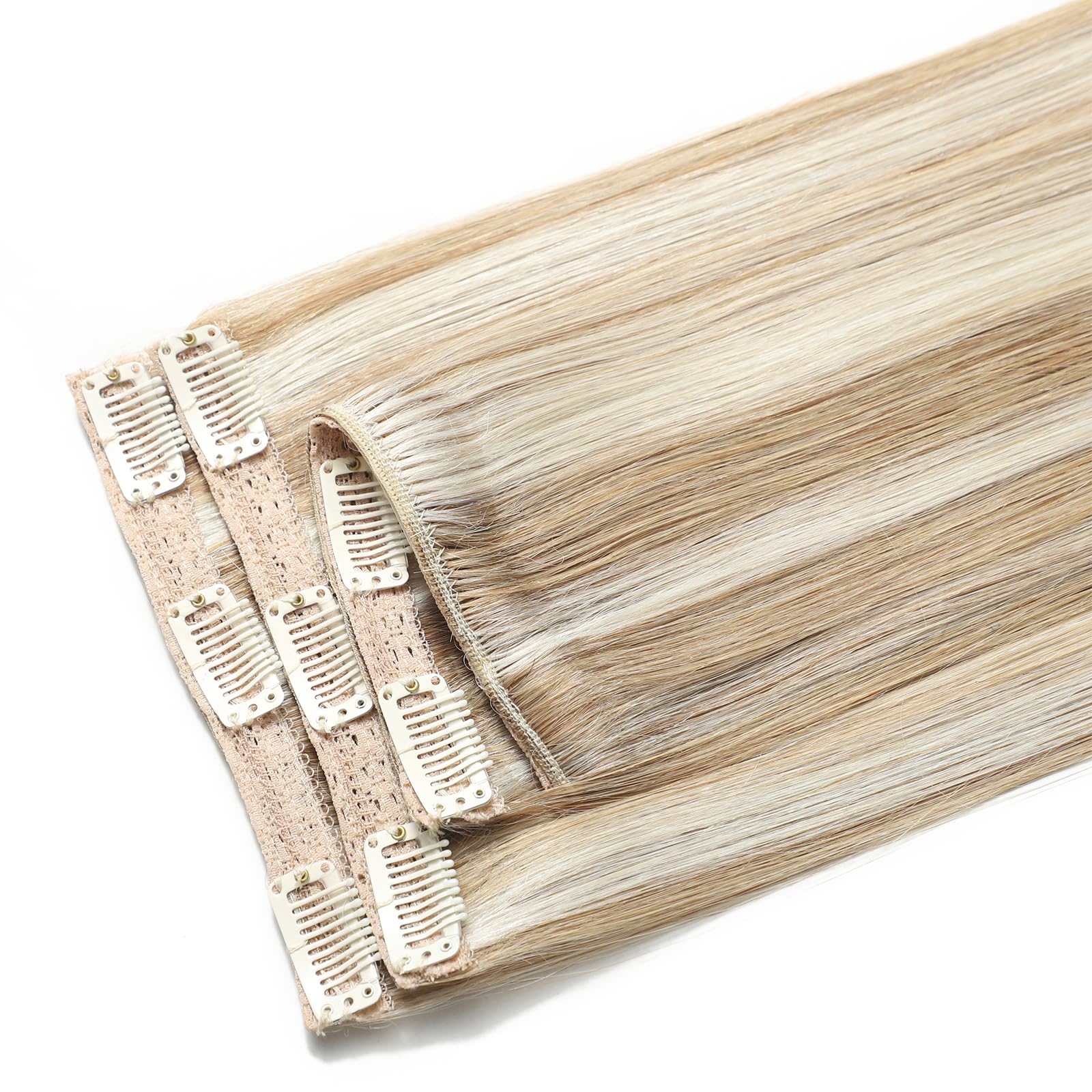 Dopinki do przedłużania włosów z klipsami, prawdziwe włosy, jasny blond, 100% ludzkie włosy Remy, gładkie, P8/60/# 35 cm