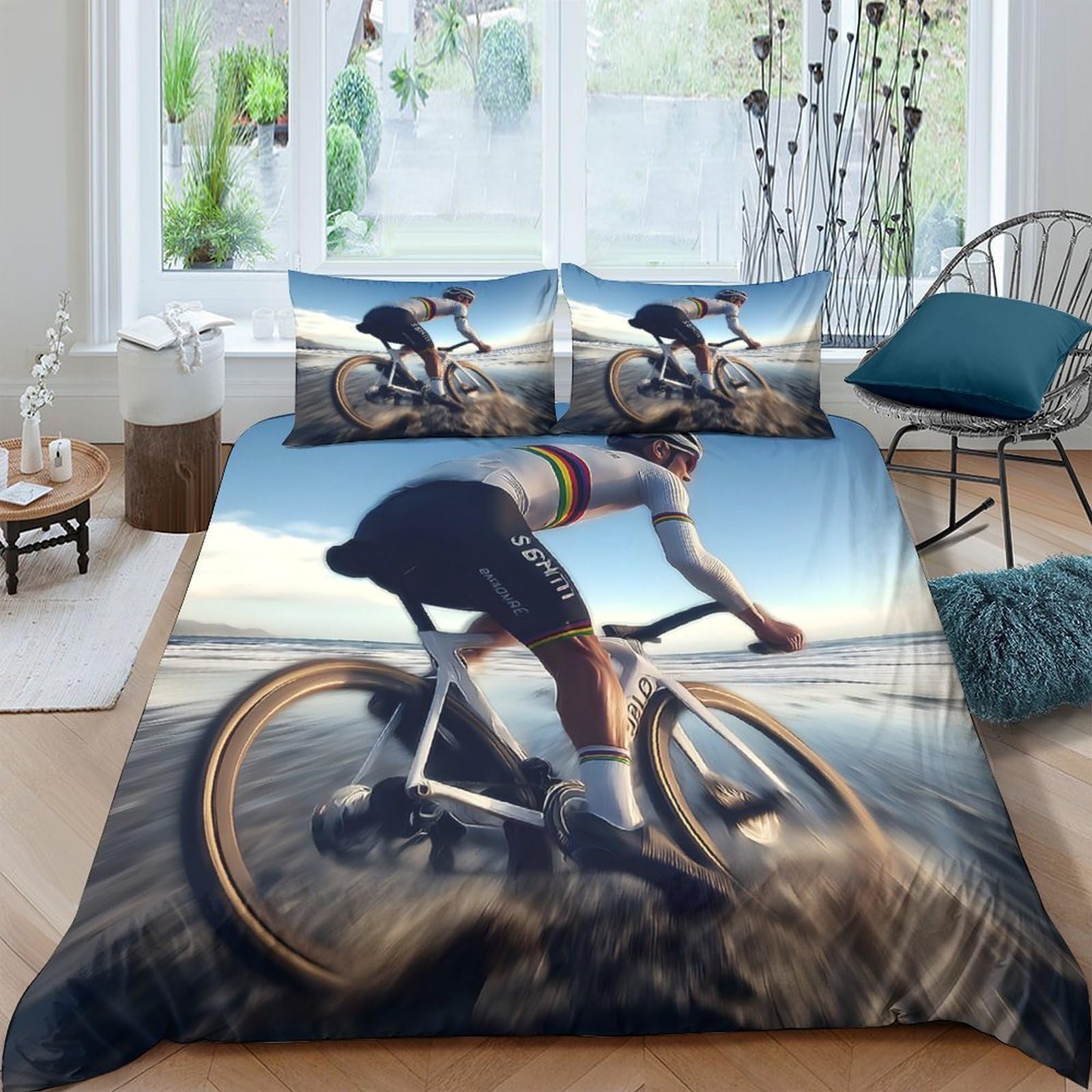 Ctjqhvkz Style-3 3D Printed Cycling Athlete Fitted Sheet Microfiber Soft Breathable Mountain Bike Bed Cover For Bedroom Dorm Mattress Decor Single（135X200cm）