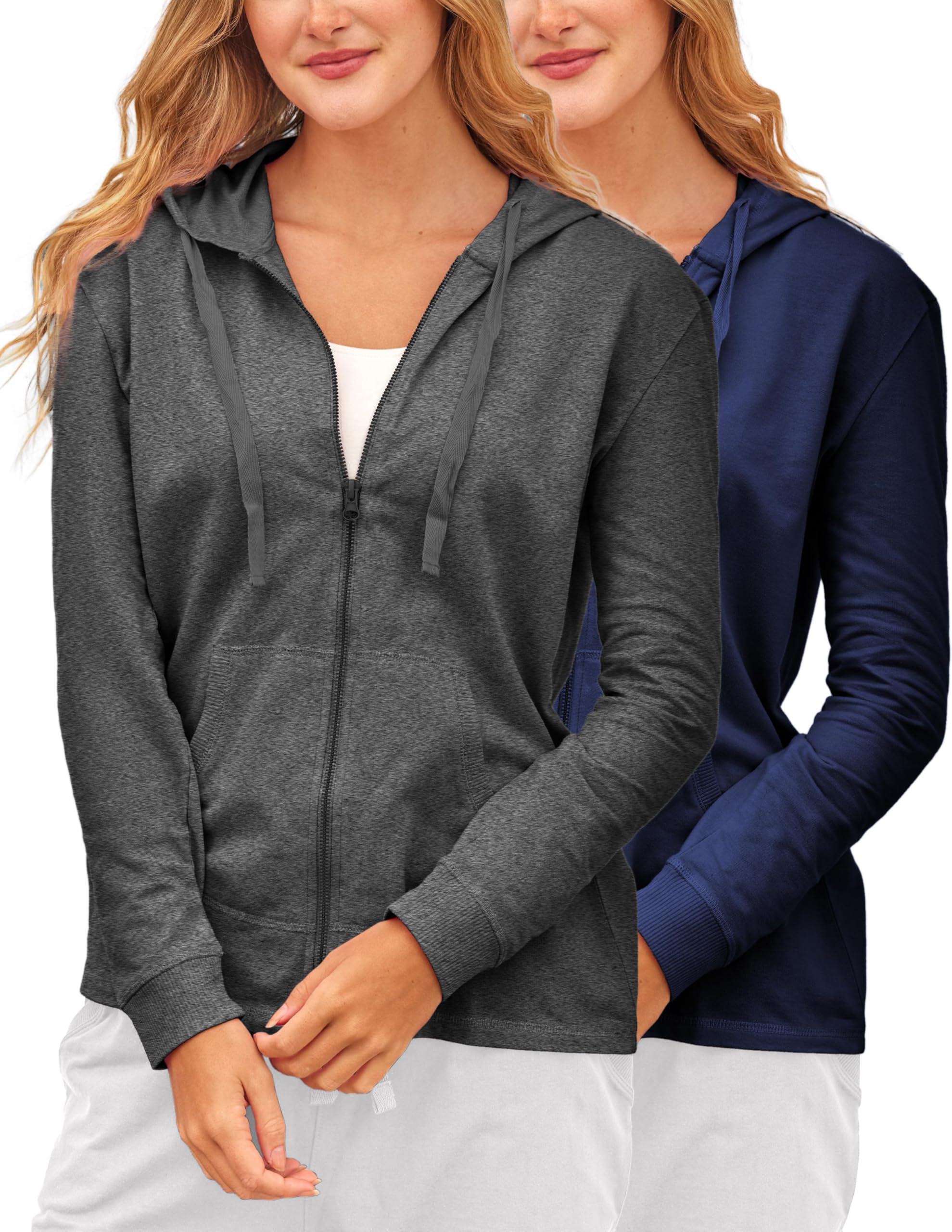 Sexy Basics Women's French Terry Fleece Full-Zip Hoodie | All Season Cotton Knit Jacket | Multi Packs & Colors