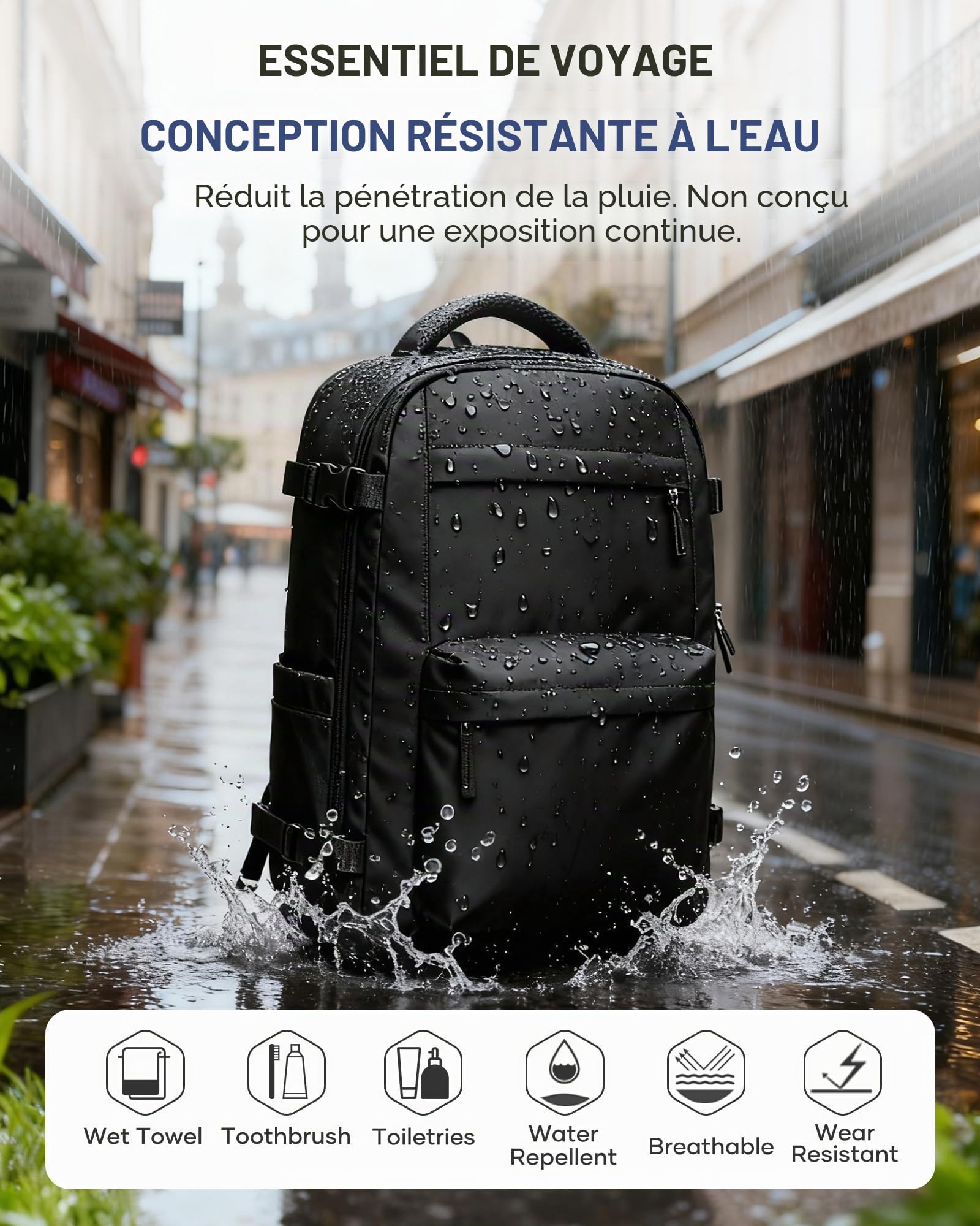 Sac a Dos Voyage Cabine Avion Sous Vide 40x30x20, Sac de Compression Bagage Cabine avec Airbag, Bagage à Main Imperméable -Noir