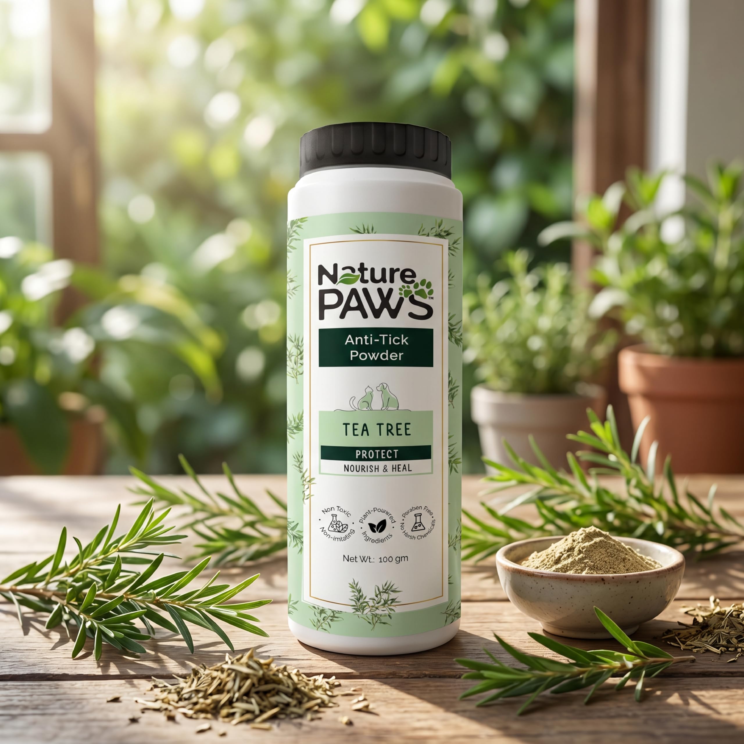 Orange Pet Nutrition Tea Tree Oil Grooming Talc Powder for Dogs & Cats - 100g | Natural Flea & Tick Repellent, Anti-Itch, Deodorizing & Soothing Skin Relief | Suitable for All Breeds