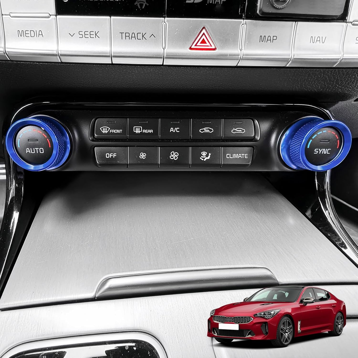 YOUTOOCAR 2PCS Aluminum Air Conditioning Knob Covers Compatible with Kia Stinger 2018-2023 Accessories (Blue)