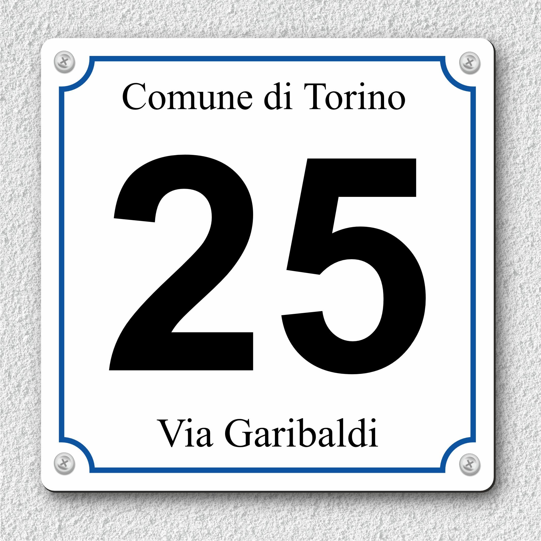 Pubblimania NUMERO CIVICO personalizzato Stile Maiolica modello Sorrento in alluminio rinforzato stampato (Quadrato)