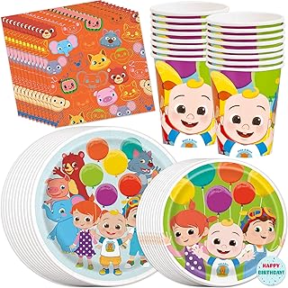 Cocomelon Party Supplies, Cocomelon Birthday Party Supplies - Serves 16 Guests - With Plates, Cups, Napkins and More