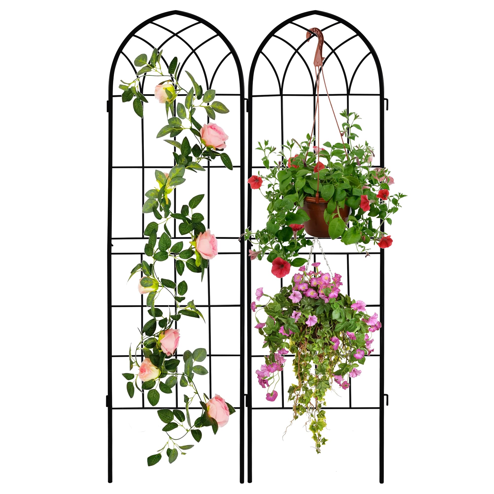 LZRS 2 Pack 71x20in Rustic Arch Garden Trellis with Black Metal Coating – Perfect for Supporting Climbing Plants Outdoor, Roses, Vines, Flowers, and Vegetables.