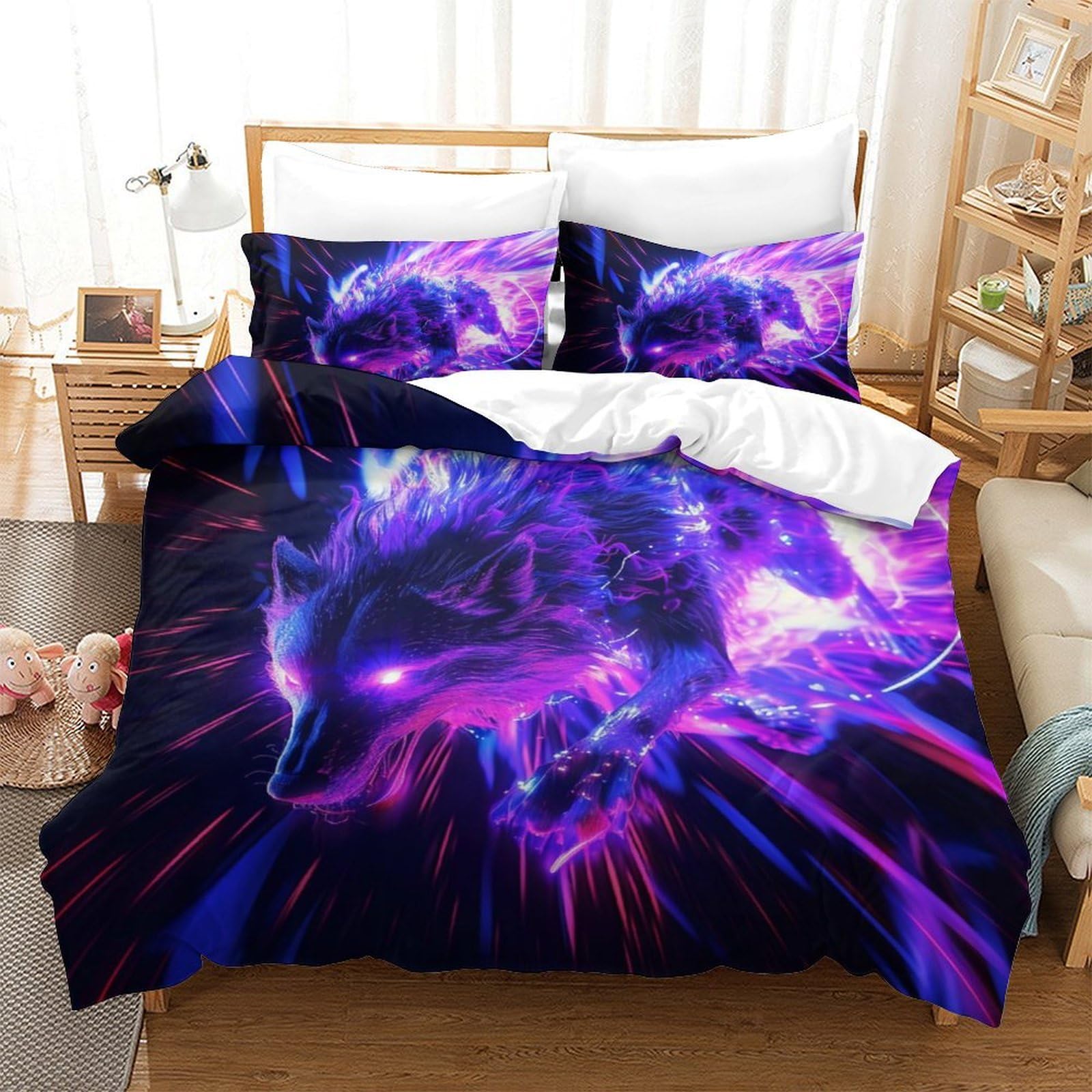 Housse de couette loup 3D crée une ambiance nature sauvage dans la chambre d'ado
