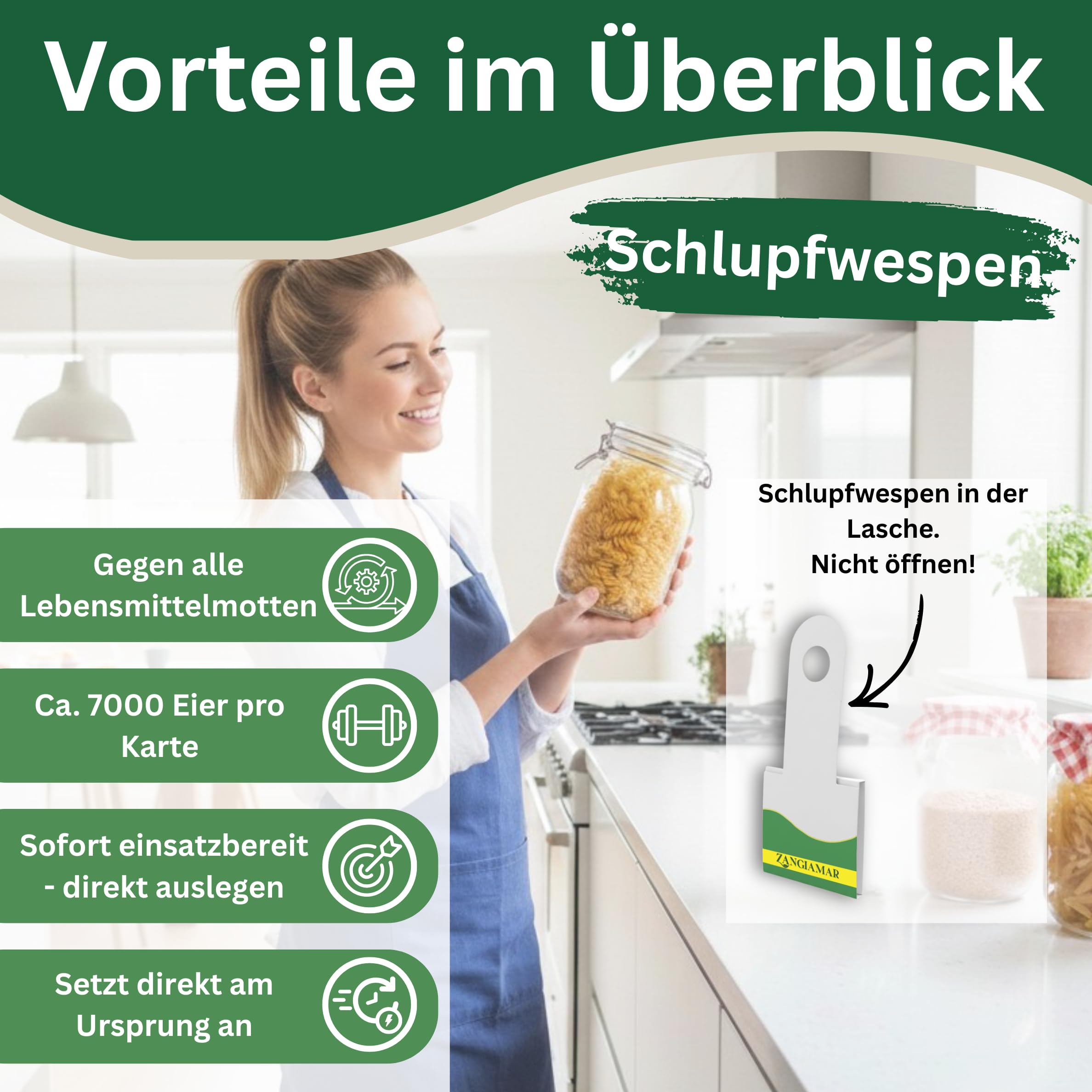Schlupfwespen gegen Lebensmittelmotten, XXL Menge, je 7000 Eier, 20 Karten | Schütze, was dir wichtig ist - frei von Motten und Sorgen. | Nur für kurze Zeit: 10 % Rabatt-Coupon