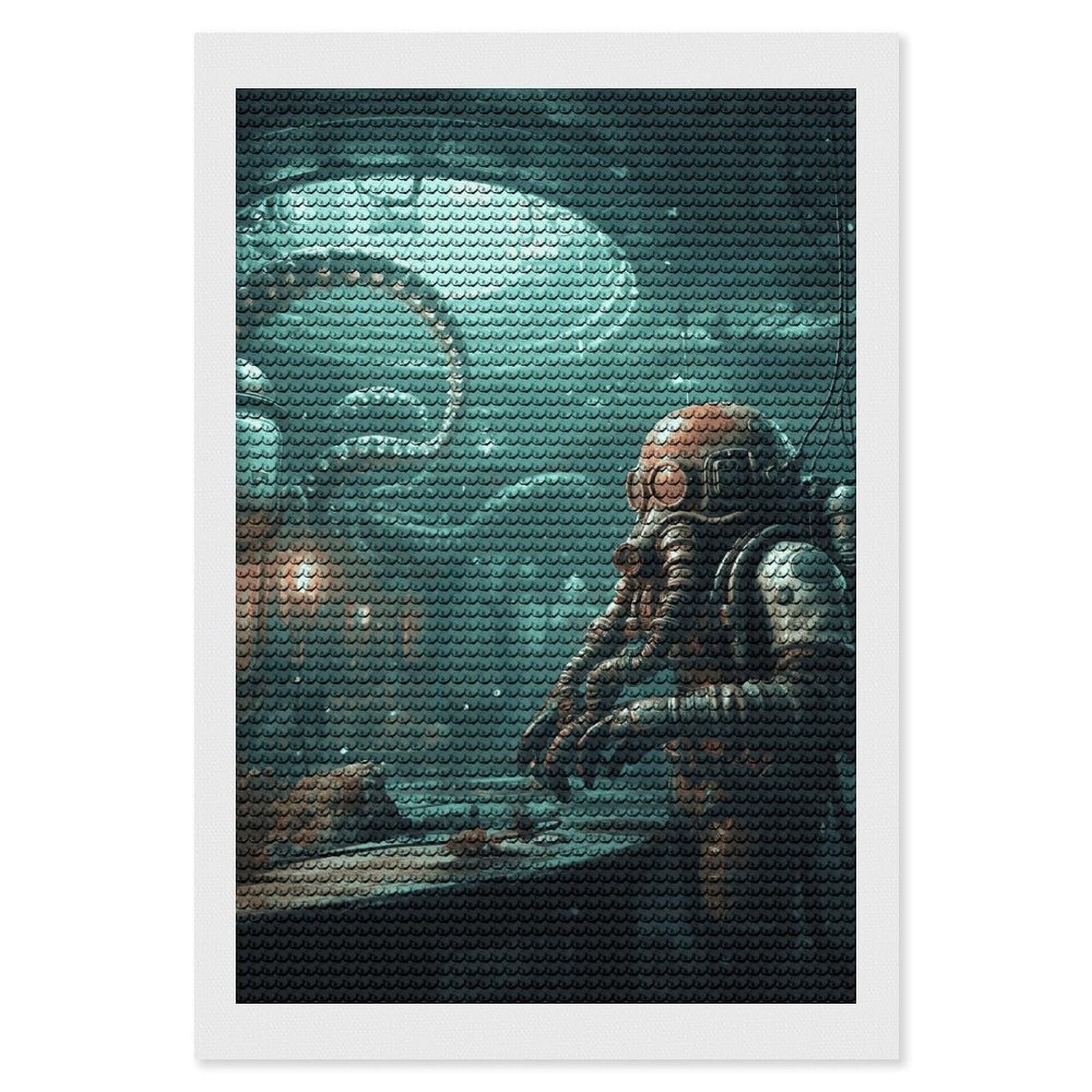 Cool Octopus Diver Diamond Art Kits for Adults, DIY 5D Diamonds Painting Kits for Beginner, Round Full Drill Diamond Dots Painting, Diamonds Pictures Gem Art and Crafts Wall Decor 8"x12"
