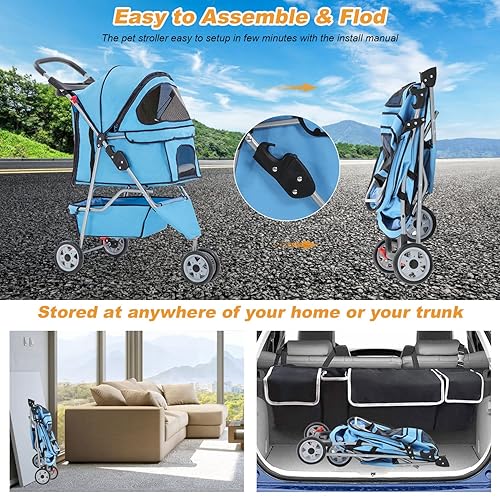 Vista 39 de Paseante BestPet para mascota con apertura para perro y gato. Producto plegable para viaje, Negro