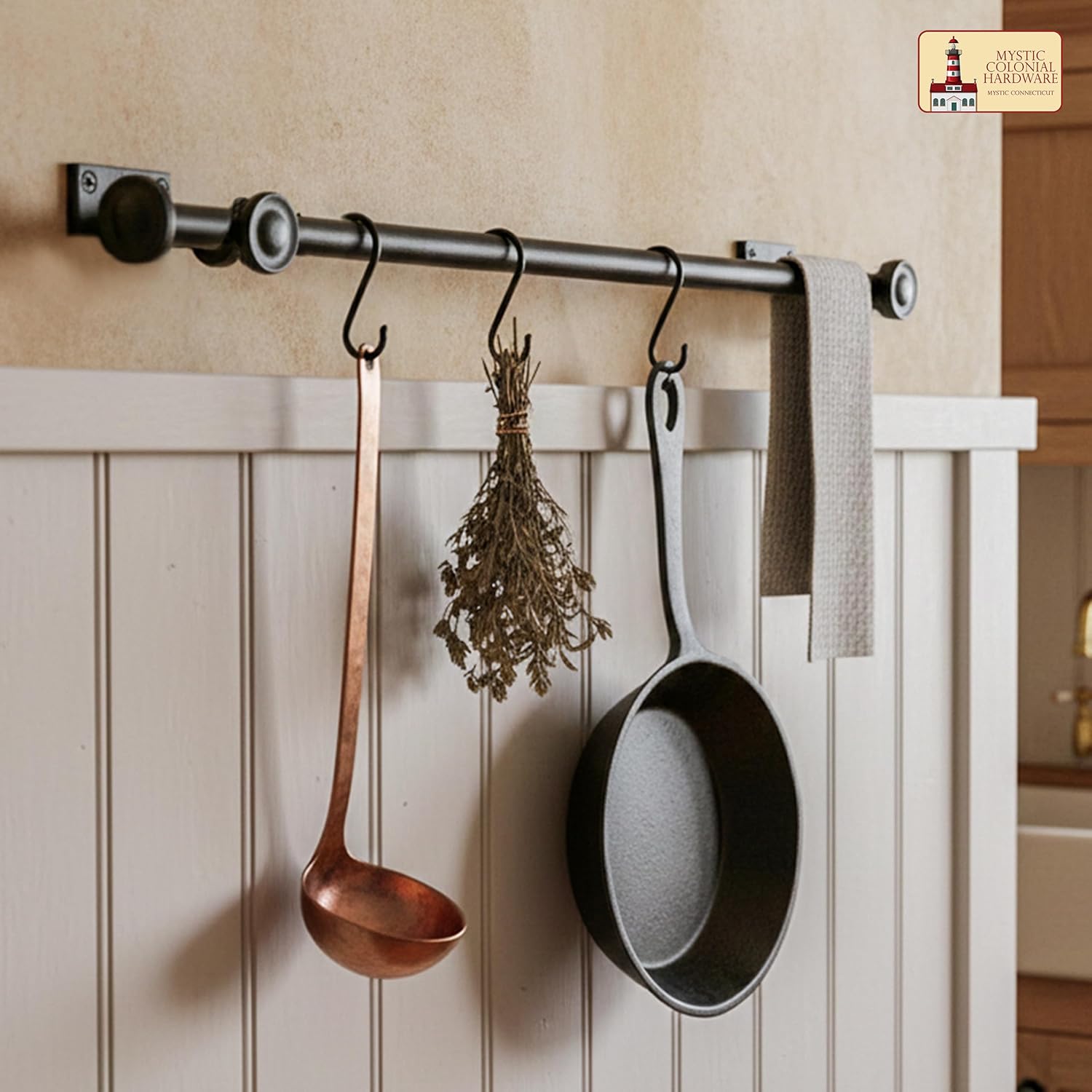 Mystic Colonial Medieval Cast Iron Curtain Rod Brackets (Set of 2) 3 Inch Adjustable Rustic Wall Mount Drapery Holders with Black Coating, Heavy Duty