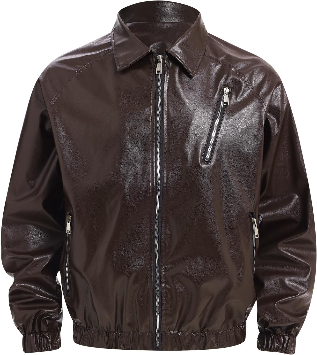 ODIZLI Men's Faux Leather Jackets Vintage Bomber Jacket Coats Long Sleeve Zip Up Jackets with Pockets Casua Wear