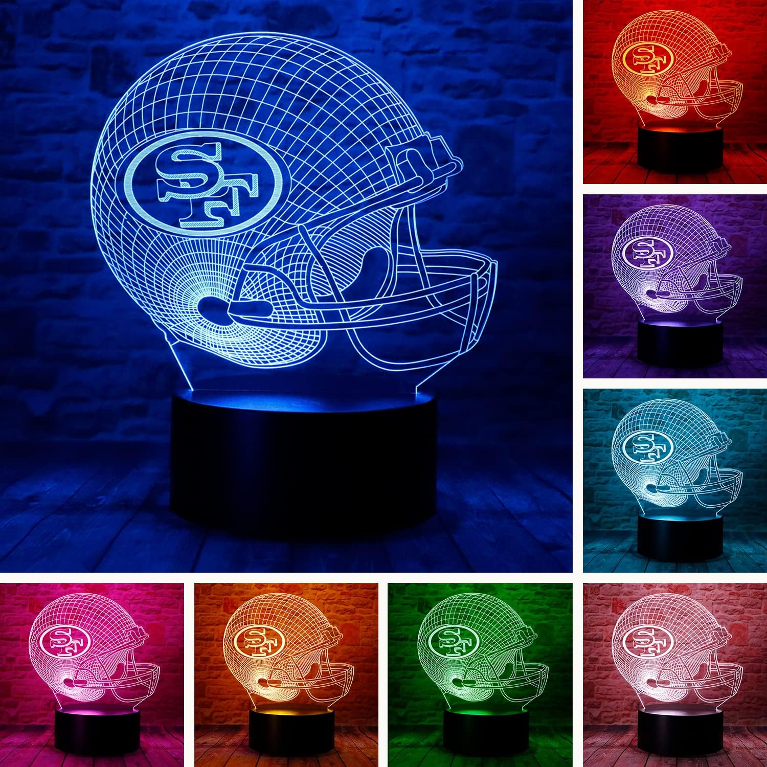Cute Chiefs Football Helmet 3D Optical Illusion LED Bedroom Decor Sleep Table Lamp With Remote 7 - View #8