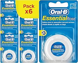 Oral-B EssentialFloss Waxed Floss Mint Flavour 50m Tear and Fray Resistant 6 Packs of Interdental Floss
