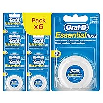 Oral-B Filo Interdentale Cerato EssentialFloss Al Sapore Di Menta 50m. Resistente a strappi e sfilacciamenti. 6 confezioni di Fili Interdentali