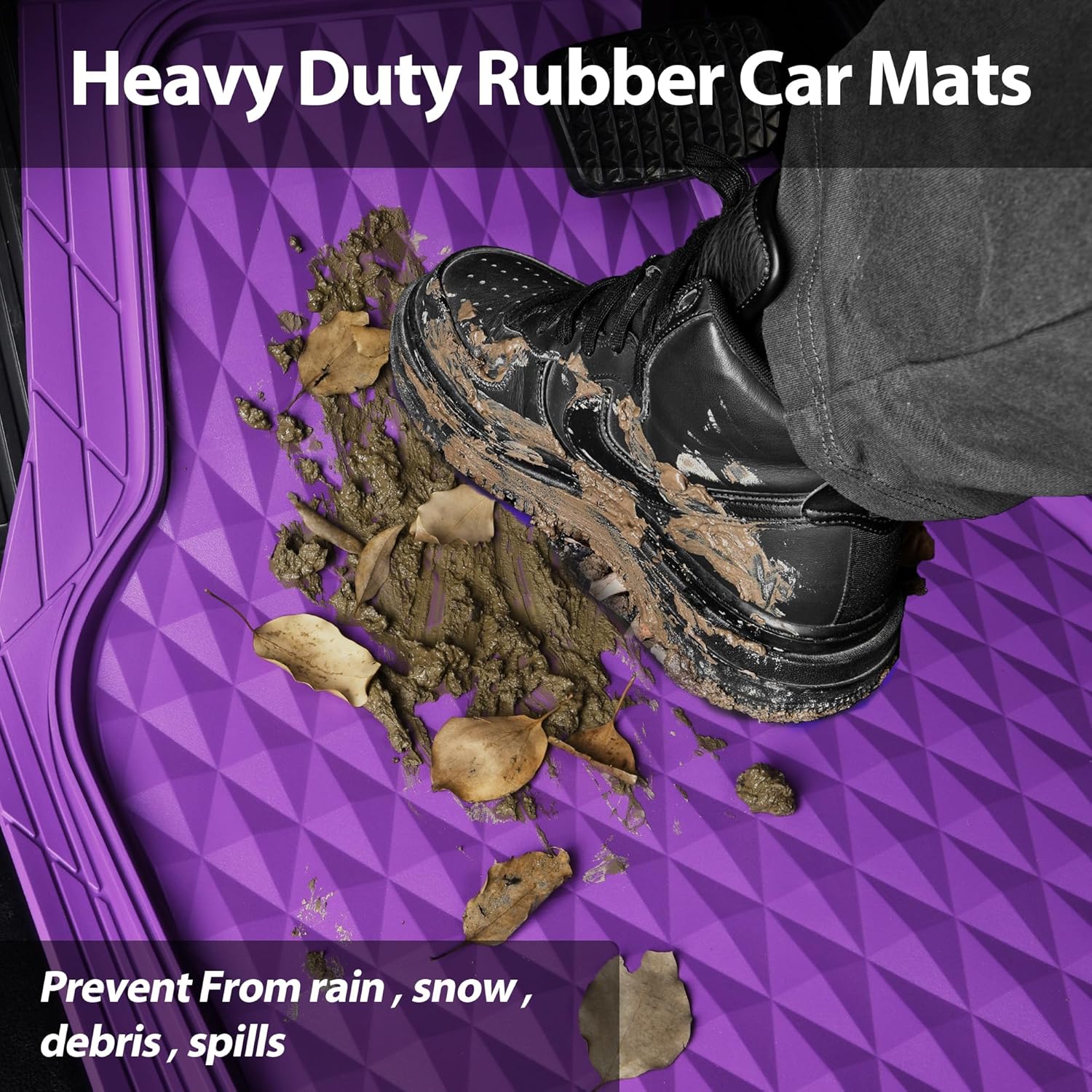 CAR PASS Heavy Duty Rubber Car Mats, Deep Dish All-Weather Floor Mat for Car Full Set Durable Anti-Slip 3D Rhombus Waterproof Trim to Fit Liner Universal Fit Automotive,Sedan,SUV,Truck, 3 Pcs Purple - Image 6
