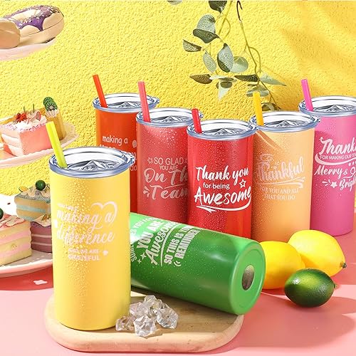 Miniatura 5 de Uiifan 16 vasos de agradecimiento para empleados, vaso aislado de acero inoxidable de 16 onzas con popote para compañeros de trabajo, regalos para