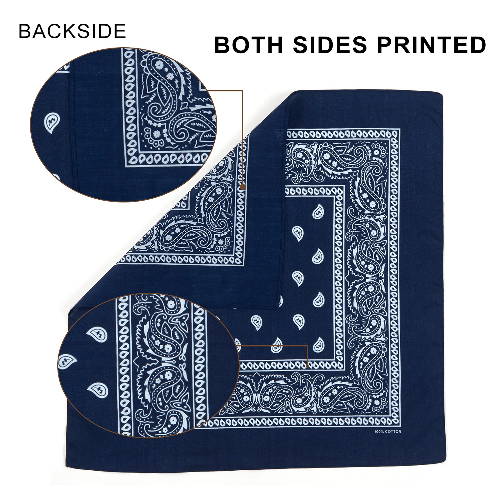 cocopuss 22"X22" Cotton Bandanas for Men & Women Pasiley Cowboy Bandana Handkerchiefs for Hair, Navy, 3ps 2