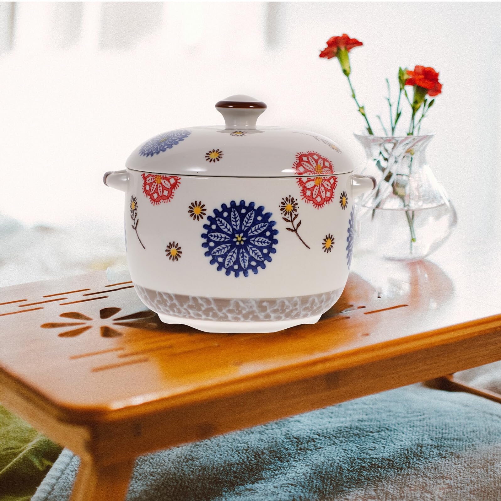 Bol à Ragoût en Céramique Japonaise 1000ml avec Couvercle Design sans Bavures, pour Décoration de Festival et Usage Quotidien Pratique