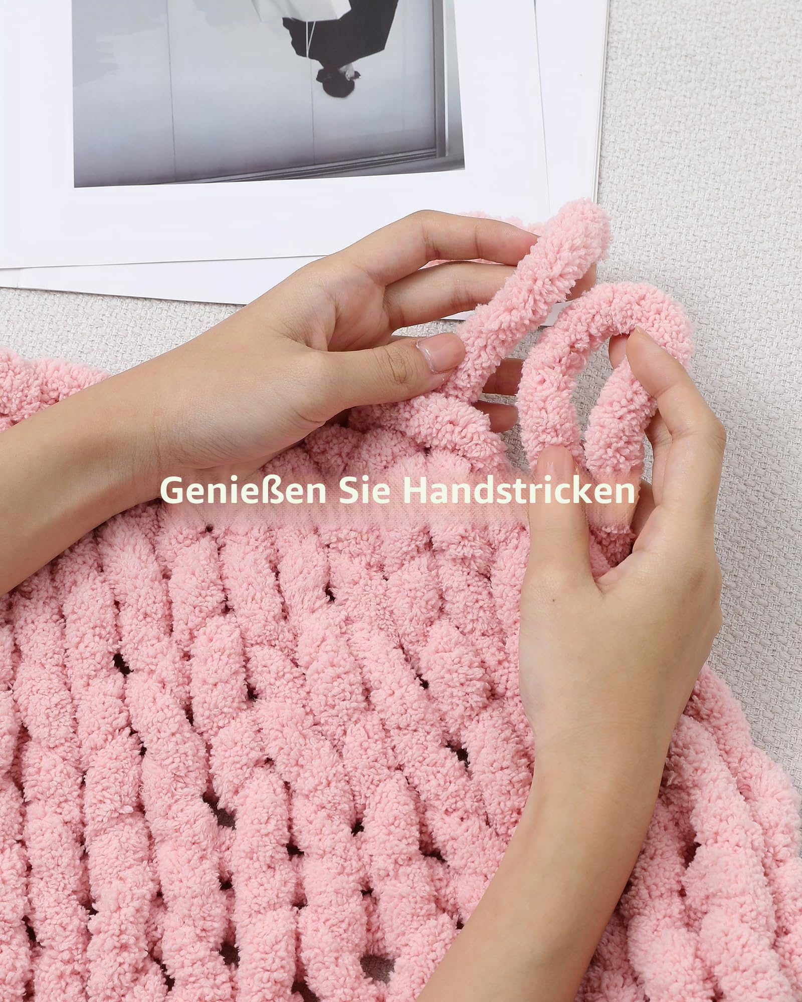 Cozyful Grobes Garn zum Handstricken, #9 dickes Jumbo-Garn zum Häkeln, Super Grobstrick-Deckengarne, große Chenille-Garne, 8 Stück (30 m pro Knäuel), Rosa