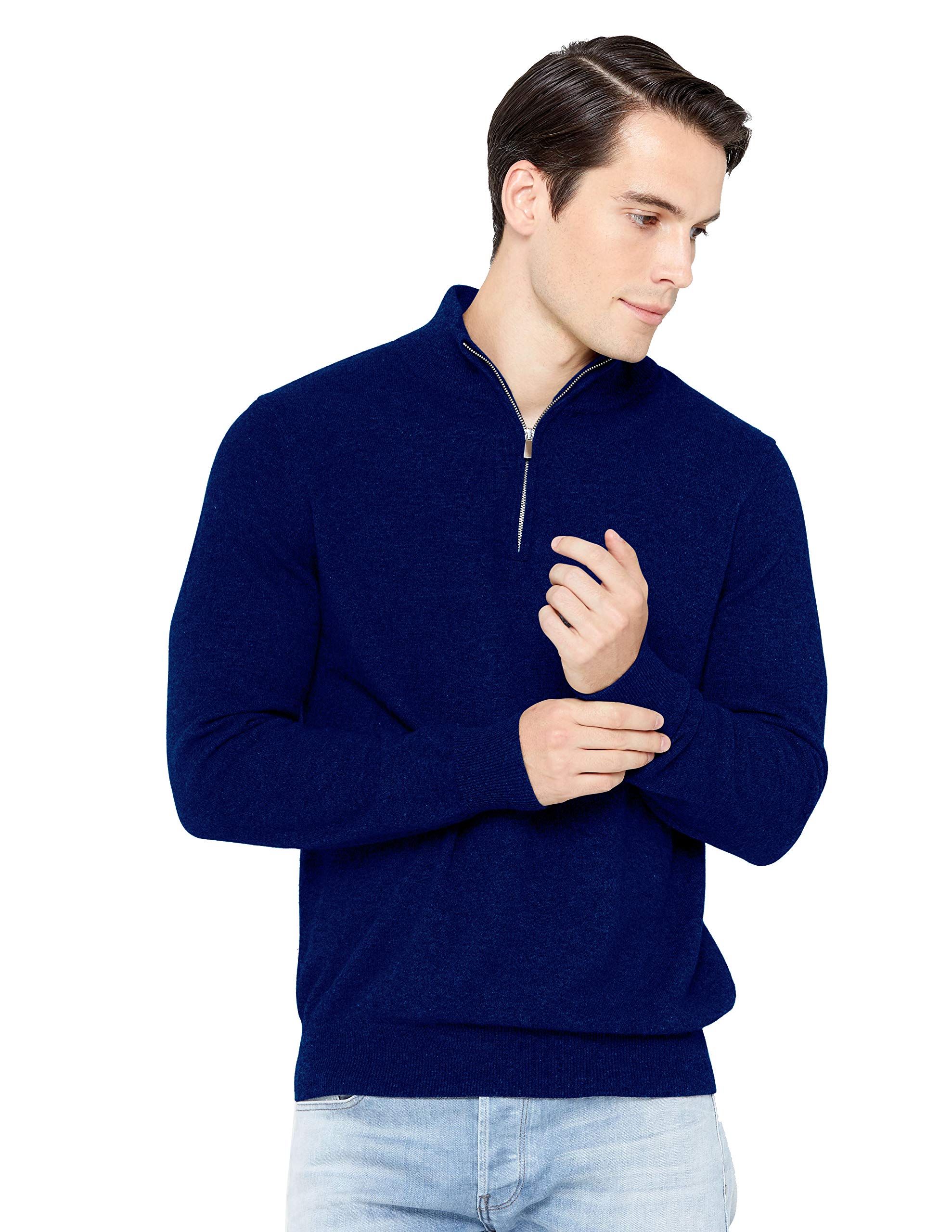 Men's Half Zip Mock Neck Sweater 100% Pure Cashmere Polo Neck Pullover