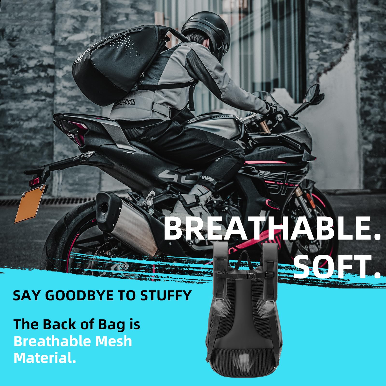 ROCKBROS Zaino per casco da moto, 14,5 l, grande capacità, con simbolo riflettente, borsa impermeabile per bagagli, nero, Utilità