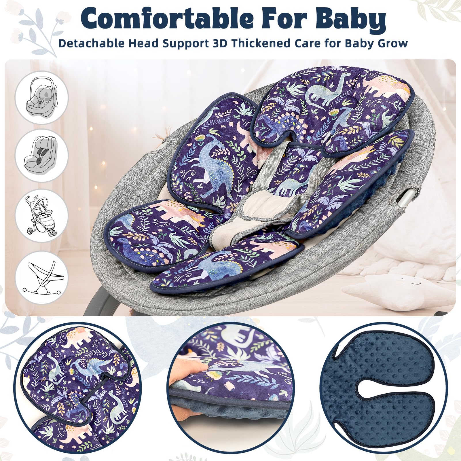 Pea Pod - Asiento de coche para bebé 2 en 1, soporte para la cabeza y el cuerpo para recién nacido, reversible, 3 capas, cálido, para asiento de coche prematuro, cojín para cochecito, reposacabezas