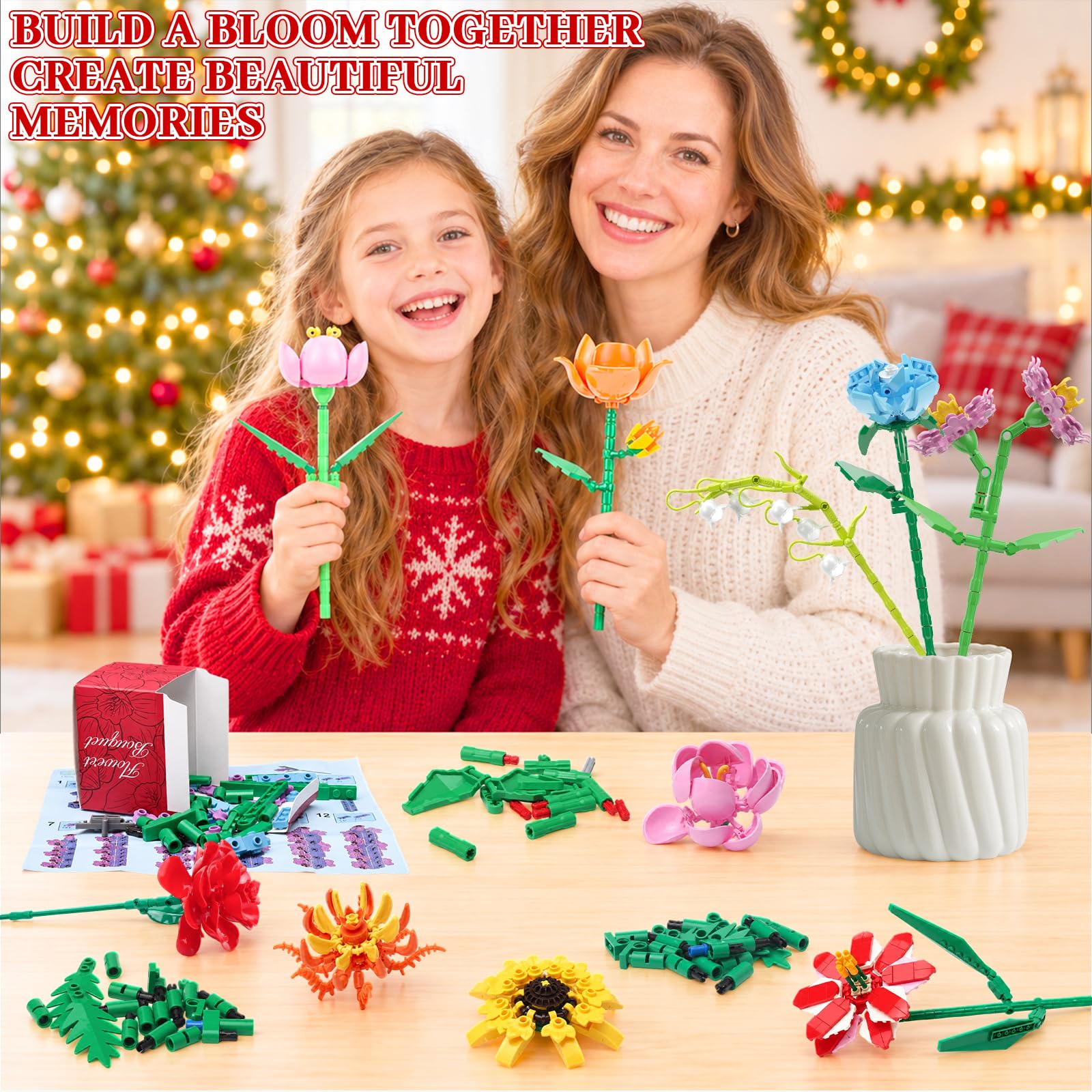 Blumen Adventskalender 2026, 24 Tage Bausteine-Set für Frauen