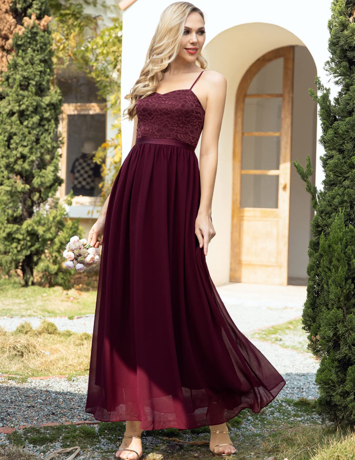 DRESSTELLS Abito formale da donna, lungo, per damigella d'onore, matrimonio, ospiti, modesto, ballo di fine anno, cocktail party