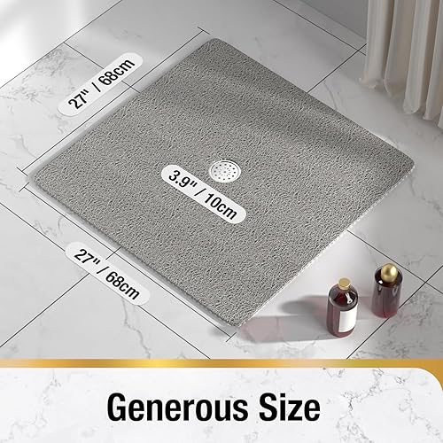 Miniatura 53 de HITSLAM Tapete de ducha cuadrado, tapete de baño antideslizante de 24 x 24 pulgadas para bañera, tapete de bañera de PVC suave con agujeros