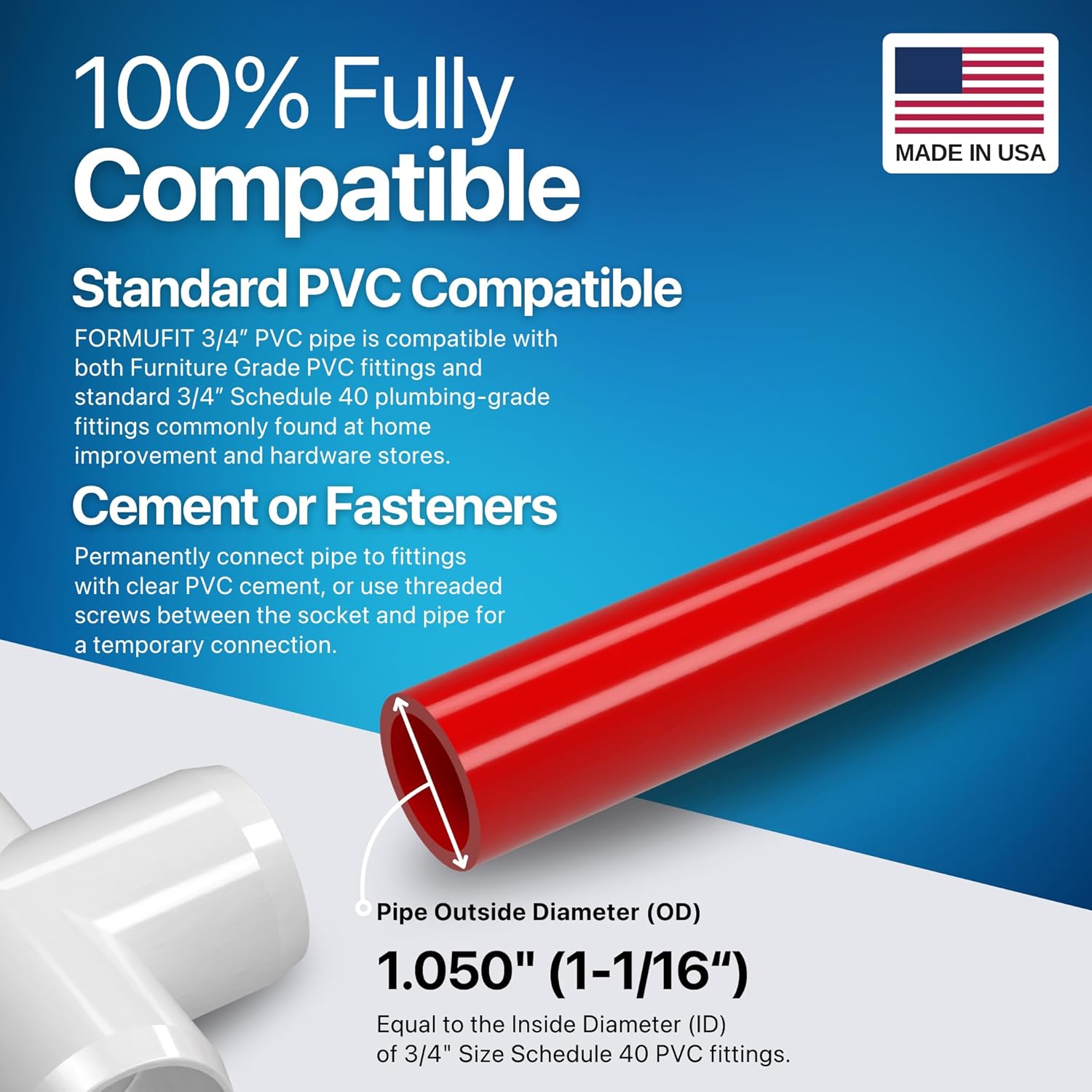 FORMUFIT PVC Pipe, 3/4" Size, (1.050" Actual OD) Sch 40 Furniture Grade, Red (40"L x 3-Pack) DIY Structural for Greenhouse, Garden, Dog Agility and Maker Projects - P034FGP-RD-40x3