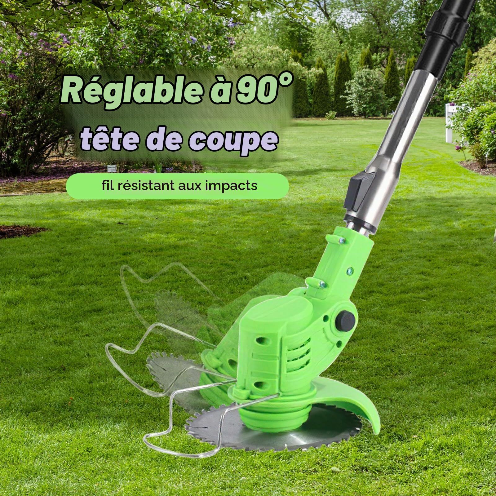 Coupe Bordure sans Fil,Debroussailleuse Electrique sans Fil,Debroussailleuse avec 2 Batteries Et Un Chargeur,Poignée Réglable,4 Types Lames Efficace,légères et à Faible Bruit,pour Jardin Élagage (C)