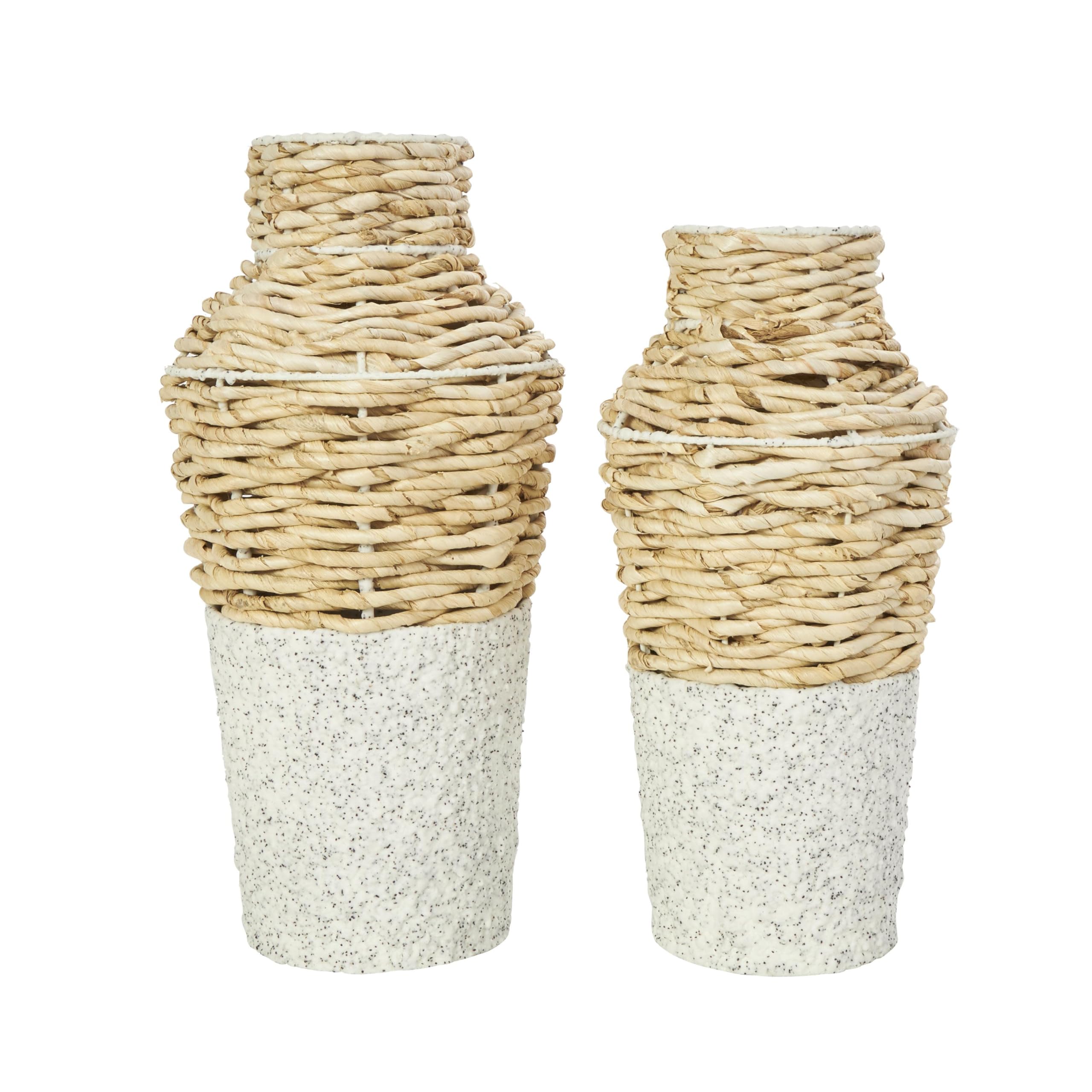 Deco 79 Set di 2 vasi decorativi in alga marina intrecciata con basi bianche e nere maculate, per la decorazione della casa, 40,6 cm, 38,1 cm di altezza, marrone