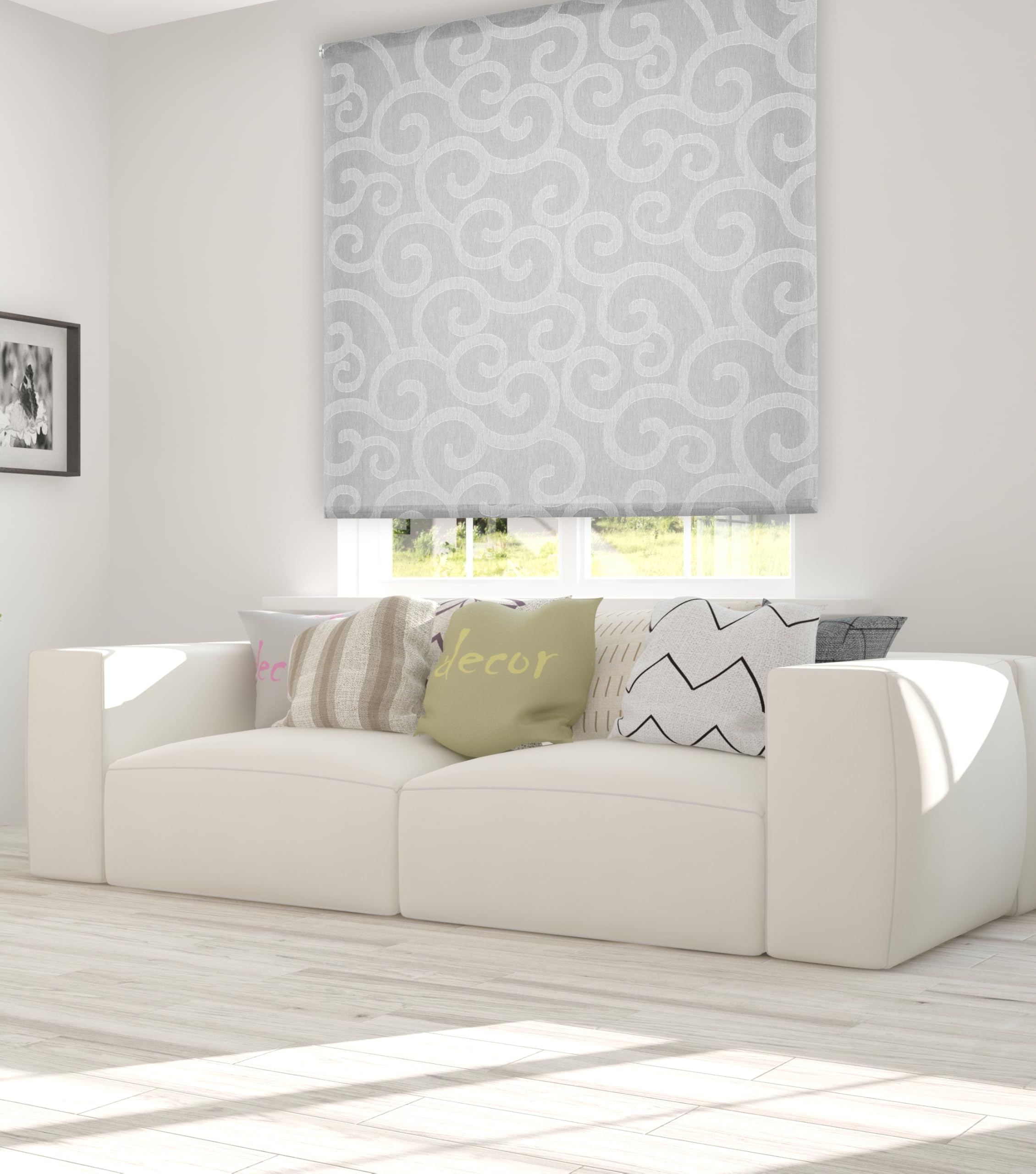 Tenda A Rullo Moderna ORNELLA - Jacquard Traslucido Bianco/Grigio 110x255 Cm