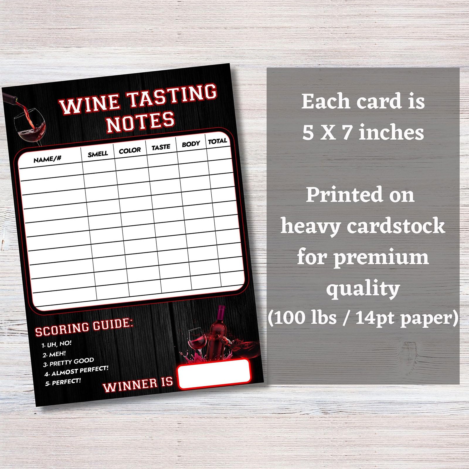 Thereisno Pack of 3 Wine Tasting Scorecards Convenient and Portable for Parties and Wine Scoring Cards